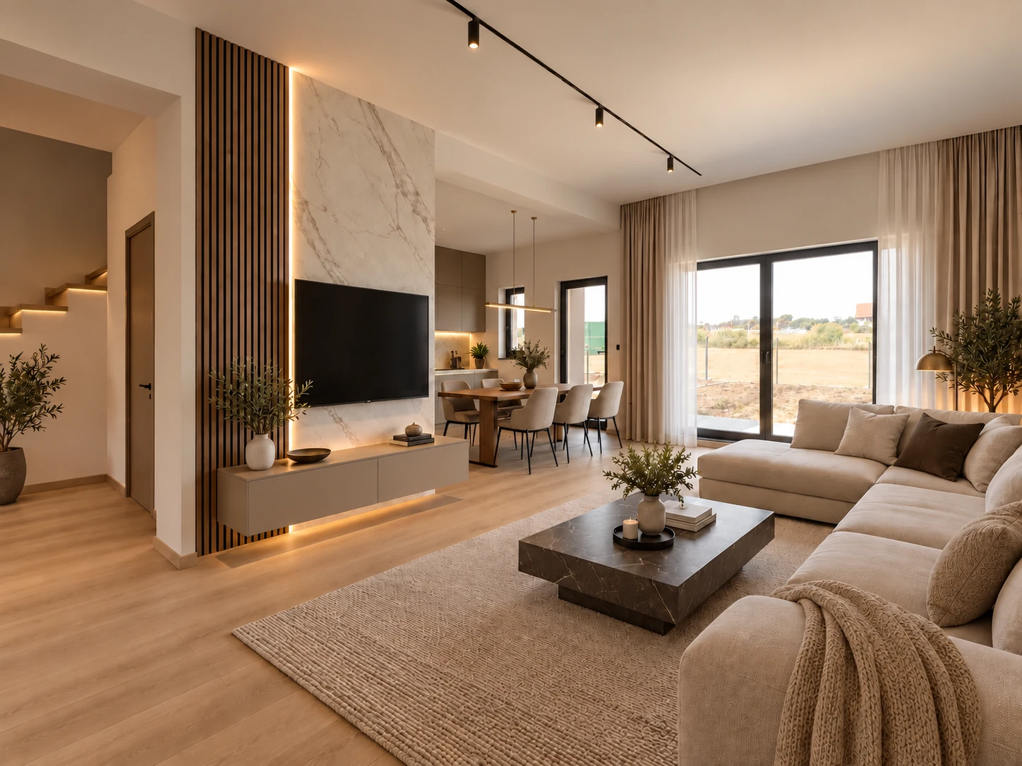 Perete TV cu finisaje decorative